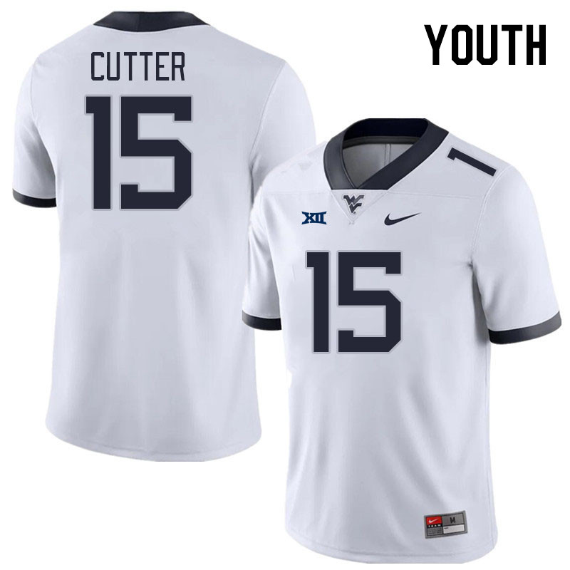 Youth #15 Ben Cutter West Virginia Mountaineers College Football Jerseys Stitched Sale-White - Click Image to Close